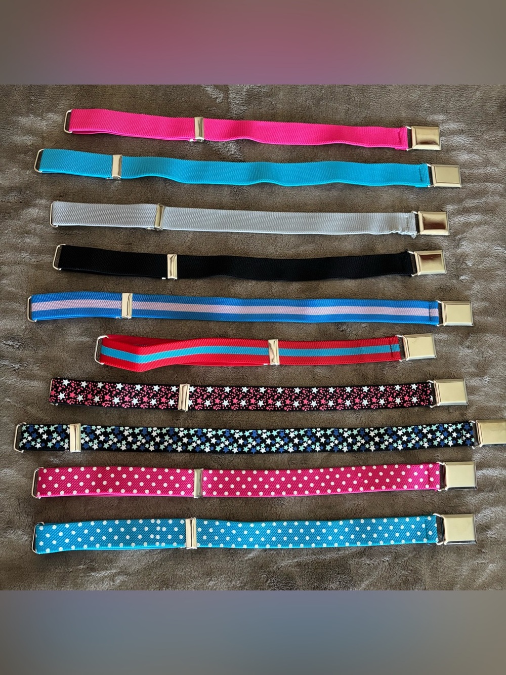 Kids Elastic Fashion Belts - 10 Assorted Colors